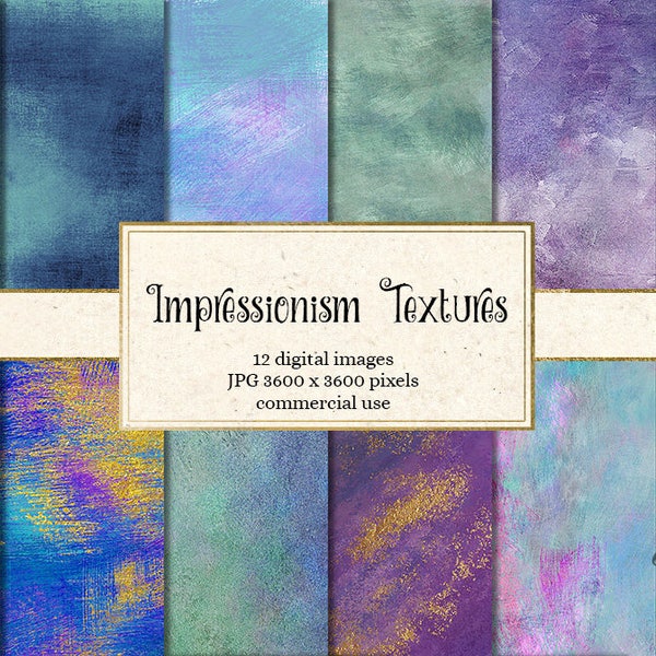 Impressionism Textures digital paper, impressionist paper, painted textures, brush strokes, scrapbook paper, gold abstract art backgrounds