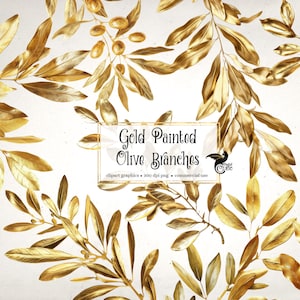 Clipart de ramos de oliveira pintados de ouro - folhas e guirlandas em formato PNG para uso comercial