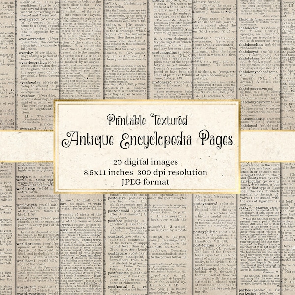 Textured Antique Encyclopedia Pages - digital backgrounds of vintage dictionary and encyclopedia pages for art prints commercial use