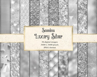 Carta digitale argento di lusso, texture argento senza soluzione di continuità, glitter argento, lamina d'argento, paillettes, diamanti download istantaneo digitale uso commerciale