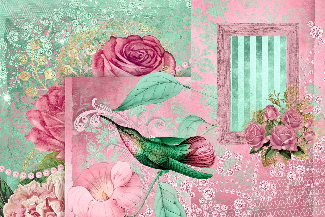 Pink and Mint Digital Scrapbooking Kit Clipart Digital Etsy