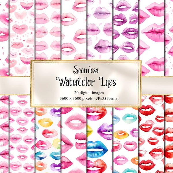 Watercolor Lips Digital Paper, seamless printable textures printable scrapbook paper