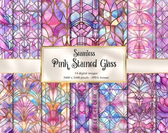 Pink Stained Glass Digital Paper, Seamless Printable Textures (Digital Download)