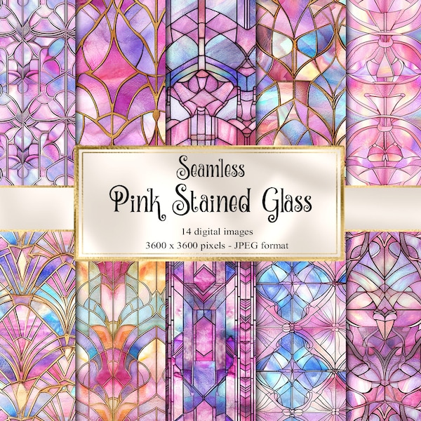 Pink Stained Glass Digital Paper, seamless printable textures printable scrapbook paper