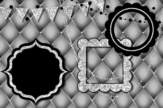 Black and Silver Party Decorations Clip Art With Frames and Banners for  Birthdays Graduation or Birthdays Instant Download Commercial Use 