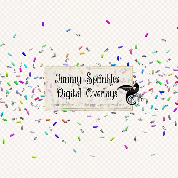 Jimmy Sprinkles Confetti Overlays, seamless rainbow sprinkle clipart for birthday parties instant download commercial use