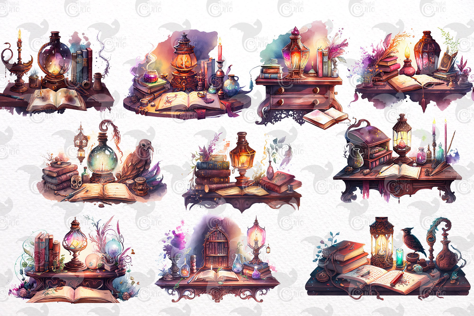 Watercolor Wizard Desk Clipart – Fantasy Magic PNG (commercial Use) - Etsy