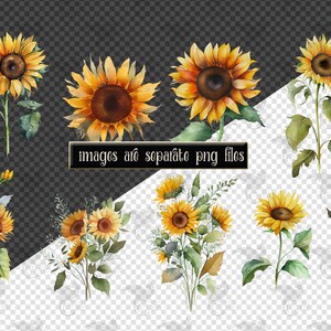 Watercolor Sunflower Clipart – Fall Floral Bouquets (PNG, Digital Download) image 4