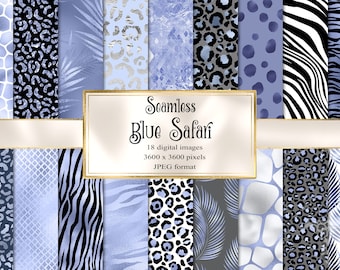 Blaue Safari Digitales Papier – Nahtloser Tierdruck (Digital Download)