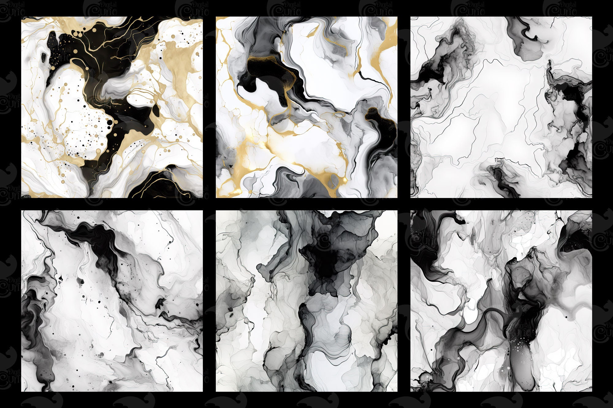 Black and White Alcohol Ink Textures, Liquid Abstract Backgrounds ...
