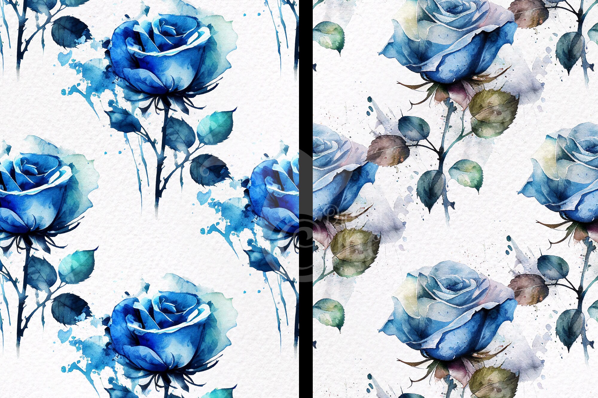 Blue Watercolor Roses Digital Paper, Seamless Floral Texture (digital ...