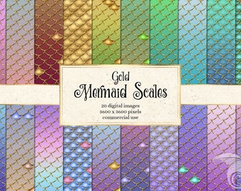 Gold Mermaid Scales Digital Paper, Ombre Backgrounds (Digital Download)