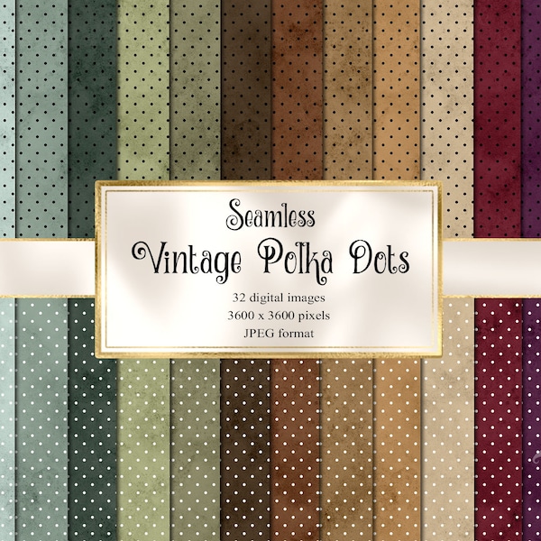 Vintage Polka Dots Digital Paper, Retro scrapbook paper, polka dot backgrounds, vintage textures, digital instant download commercial use