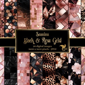Schwarz und Rose Gold Luxe Digital Paper, nahtlose Rose Gold Schimmer Hintergründe sofortiger Download für kommerzielle Nutzung