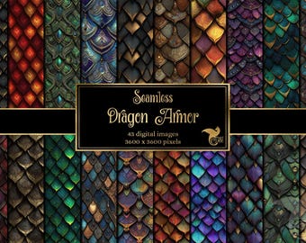 Dragon Armor Digital Paper, Seamless Serpent Scale Patterns (Digital Download)