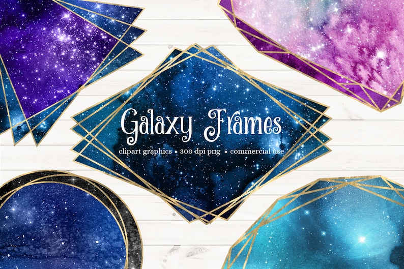 Galaxy Frames Clipart, Geometric Gold, Watercolor (digital Download) - Etsy