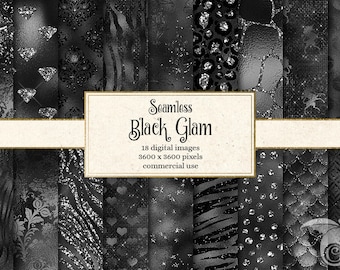 Papel digital Black Glam, texturas de purpurina metálica (descarga digital)