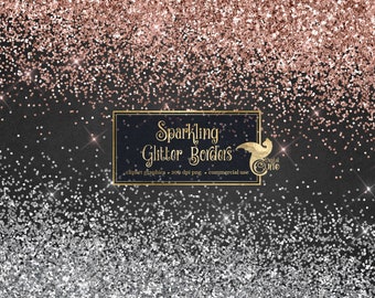 Sparkling Glitter Borders Clipart, silver and gold glitter png overlays, clip art rose gold glitter confetti instant download