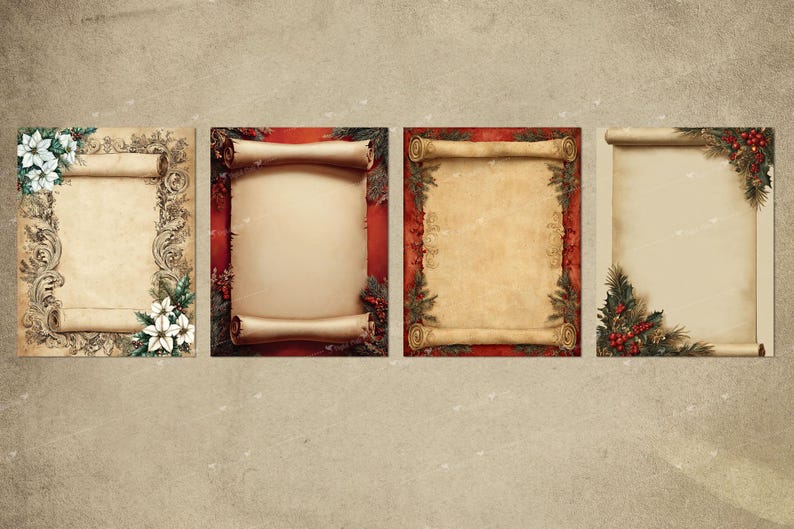 Vintage Christmas Scroll Journal Paper, Holiday Printable Backgrounds ...