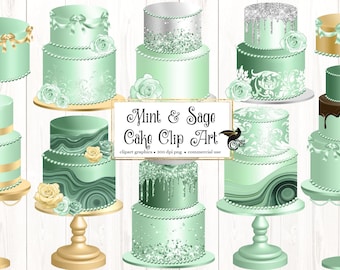 Mint Sage Cake Clipart, Wedding Birthday Graphics (Digital Download)