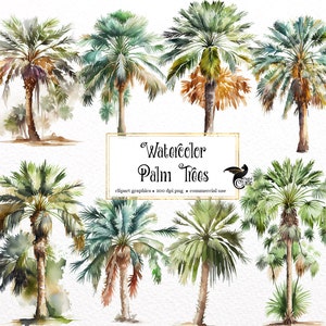 Watercolor Palm Trees Clipart - tropical island PNG format instant download for commercial use