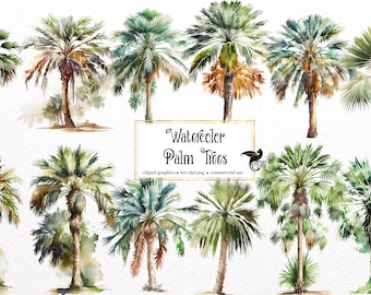 Watercolor Palm Trees Clipart - tropical island PNG format instant download for commercial use