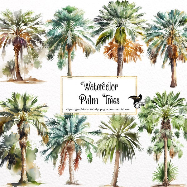 Watercolor Palm Trees Clipart - tropical island PNG format instant download for commercial use