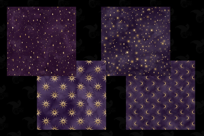 Purple Starry Night Digital Paper – Seamless Celestial Watercolor ...