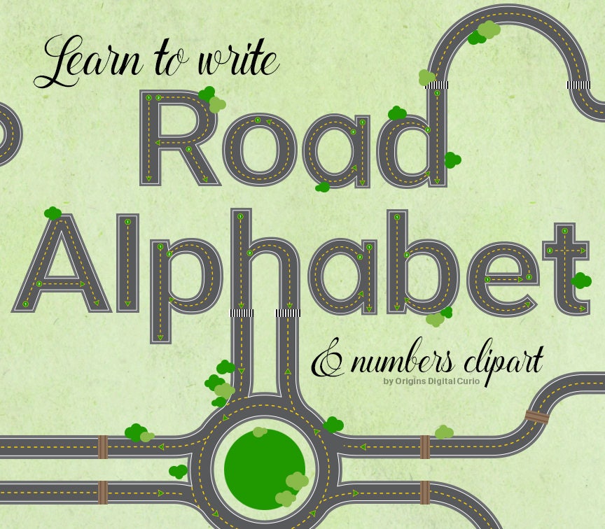 road alphabet clipart and printables learn to write letters etsy