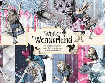 Winter Wonderland Scrapbook Kit, Alice in Wonderland Clipart (Digital Download)