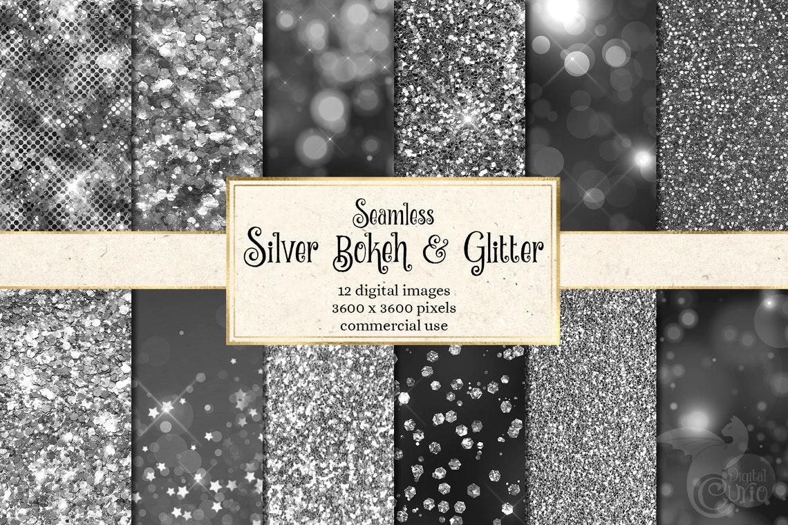 Silver Glitter Bokeh Textures – Seamless Digital Paper (digital ...