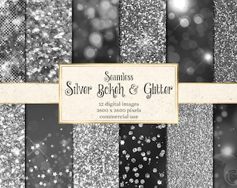 Silver Glitter Bokeh Textures – Seamless Digital Paper (Digital Download)