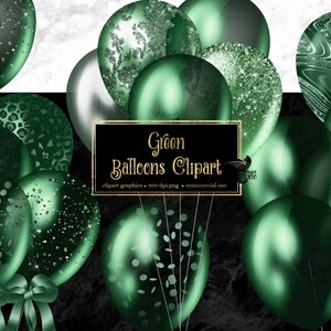 Green Balloons Clipart - digital clip art graphics for party invitations and commercial use designs