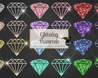 Glitzer Diamanten Clipart, Bunt funkelt (Digital Download)