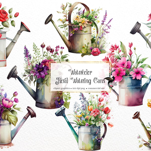 Aquarell Blumen Gießkannen Clipart - Blumen Garten Blumenstrauß PNG format sofortiger Download für kommerzielle Nutzung