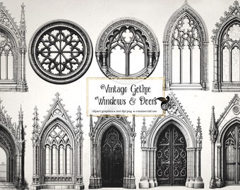 Vintage Gothic Fenster und Türen Clipart, Hexen Haus Grafiken (Instant Download)