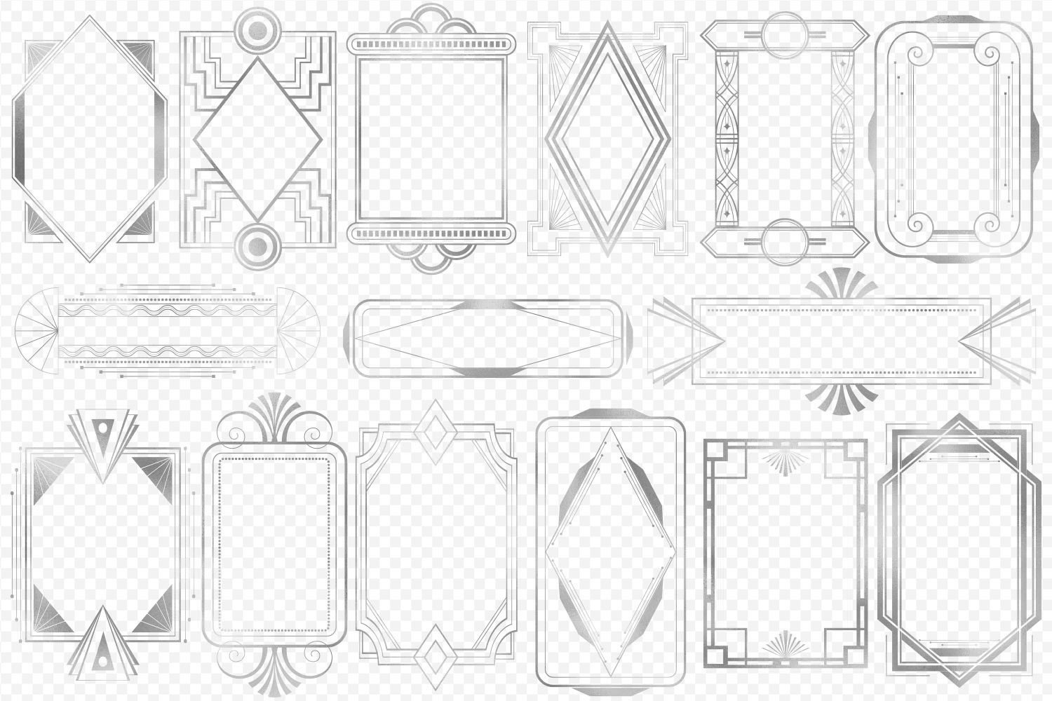 Silver Art Deco Frames Clipart - Vintage Vector PNG (digital Download ...