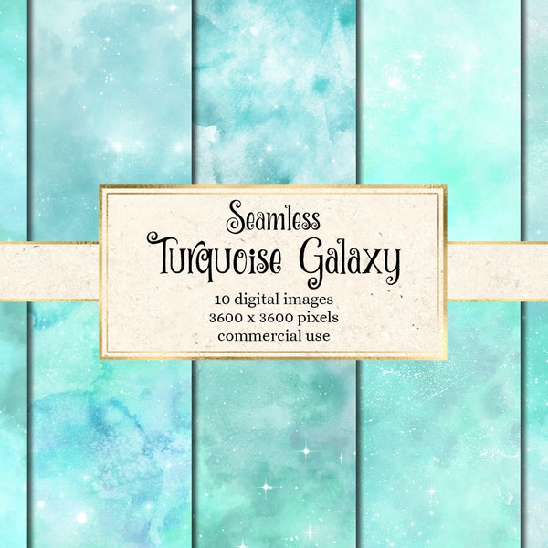 Türkis Galaxy Digitales Papier - nahtlose aqua Aquarell Texturen mit funkelnden Sternen sofort download für kommerzielle Nutzung