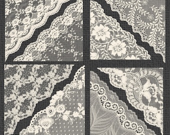 Ivory Lace Corners Clipart, Shabby Chic Lace Overlays (PNG, Digital Download)