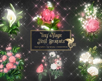 Tiny Magic Floral Bouquets Clipart, Valentine's Day clip art flowers instant download commercial use