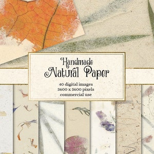 Digital Handmade Natural Paper Textures, carta digitale, carta scrapbook stampabile gelso, sfondi scrapbooking, foglie, fiori, erba