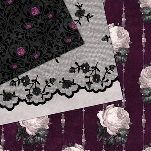 Gothic Purple Rose Digital Paper, Seamless Lace Patterns (digital ...
