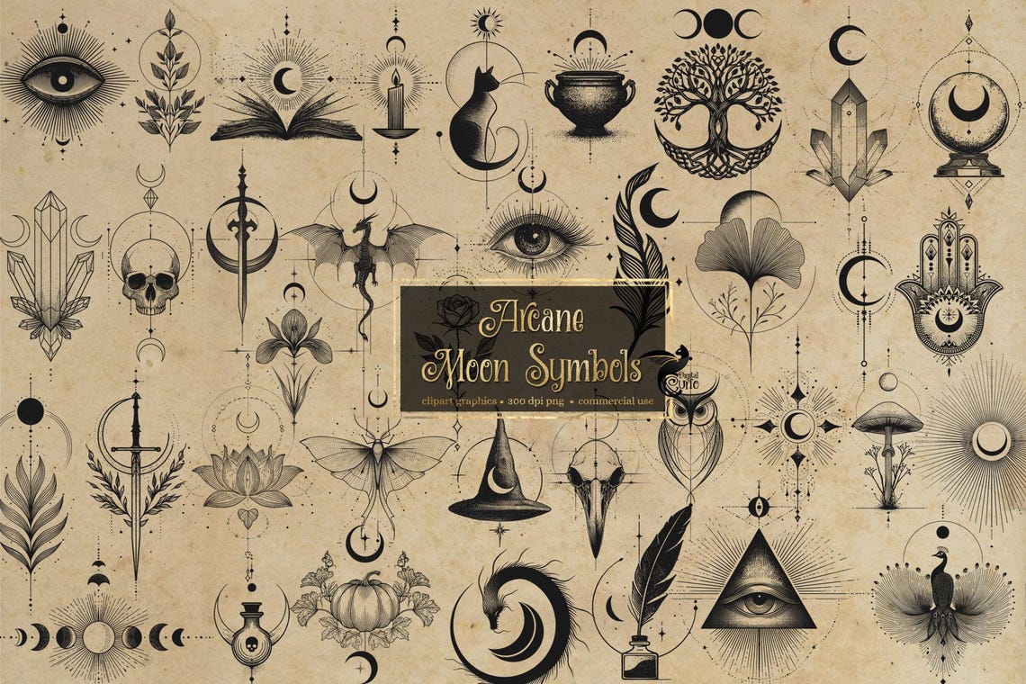 400+ Arcane Moon Symbols, Esoteric Illustrations, Occult PNG Images ...