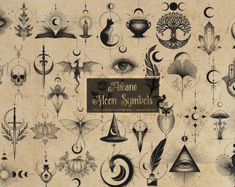 400+ Arkane Mond Symbole, Esoterische Illustrationen, Okkulte PNG-Bilder (Digitaler Download)