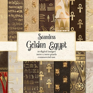 Golden Egypt Egyptian Digital Paper, Hieroglyphics Scrapbook Paper, Papyrus Vintage Antique Egypt Patterns, Digital Gold Foil Leaf Overlay image 1