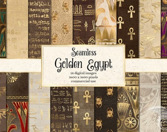 Golden Egypt - Egyptian Digital Paper, Hieroglyphics Scrapbook Paper, Papyrus Vintage Antique Egypt Patterns, Digital Gold Foil Leaf Overlay