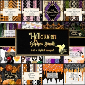 Halloween Graphics Bundle, discount clipart and digital paper, digital scrapbooking or web backgrounds digital paper