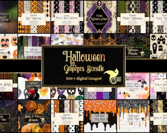 Halloween Graphics Bundle, 500+ Clipart and Digital Paper (Digital Download)