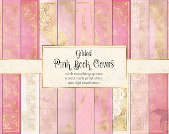 Gilded Pink Book Covers, Ornate Journal Pages (Digital Download)