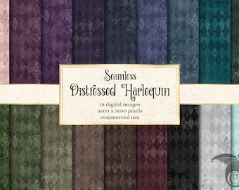 Distressed Harlequin Digital Paper, Gothic Grunge, Scrapbook (Digital Download)